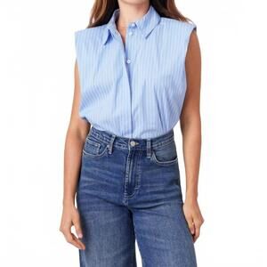NEW HABITUAL sleeveless shoulder pad shirt in blue